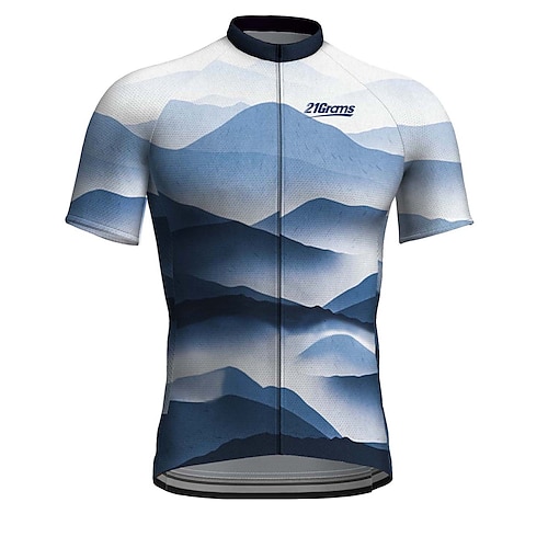 

21Grams Men's Cycling Jersey Short Sleeve Bike Top with 3 Rear Pockets Mountain Bike MTB Road Bike Cycling Breathable Quick Dry Moisture Wicking Reflective Strips Dark Blue Graphic Polyester Spandex