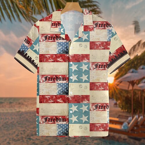 

Men's Shirt 3D Print Graphic Patterned Flag Turndown Street Casual Button-Down Print Short Sleeve Tops Casual Fashion Hip Hop Breathable Khaki / Summer / Spring / Summer