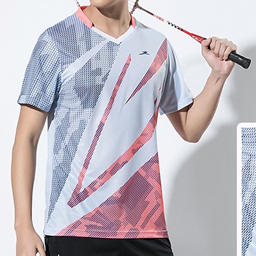 

Men's Tennis Shirt Athletic Shirt Breathable Quick Dry Moisture Wicking Short Sleeve T Shirt Regular Fit V Neck Printed Summer Gym Workout Tennis Badminton / Micro-elastic / Lightweight