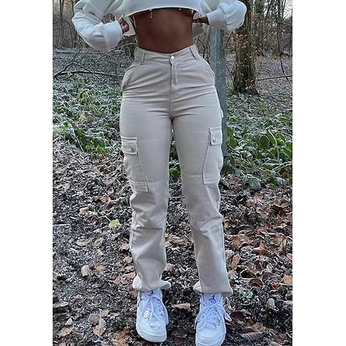 

Damen Cargohose Cargohosen Hosen Hose Baumwollmischung Beige Mittlere Taillenlinie Modisch Casual Wochenende Mikro-elastisch In voller Länge Komfort Glatt S M L XL