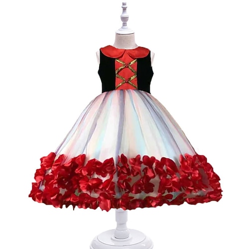 

Kids Little Girls' Dress Color Block A Line Dress Party Performance Red Asymmetrical Sleeveless Princess Sweet Dresses Spring Summer Regular Fit 3-10 Years