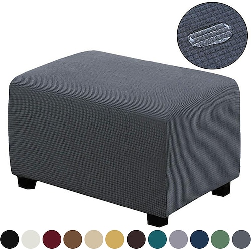 

Stretch Ottoman Cover Slipcover Elastic Footstool Protector Covers Velvet Square White Grey Black Plain Solid Soft Durable Washable