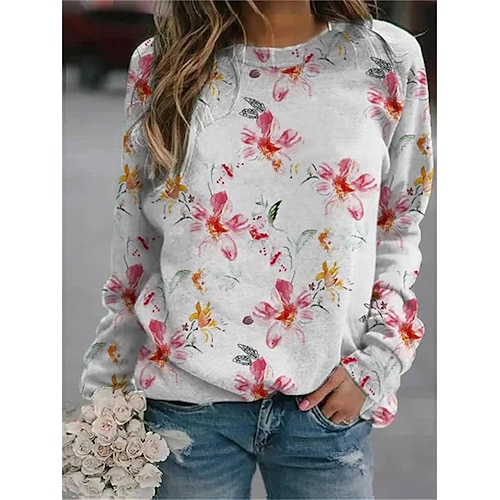 

Women's Sweatshirt Flower Print Casual Daily Holiday 3D Print Casual Hoodies Sweatshirts White