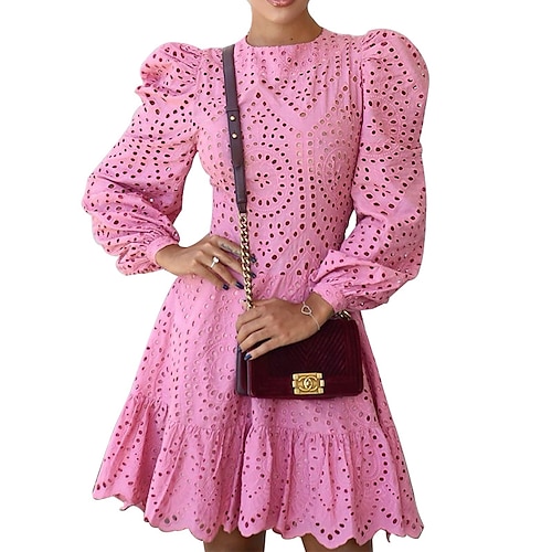 

Women's Party Dress Lace Dress Black Pink Red Long Sleeve Pure Color Ruched Winter Fall Spring Crew Neck Modern Winter Dress Weekend Fall Dress 2022 S M L XL XXL
