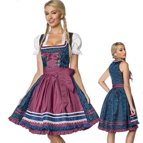 

Oktoberfest Beer International Beer Festival Dirndl Trachtenkleider Women's Dress Apron Bavarian Costume Burgundy