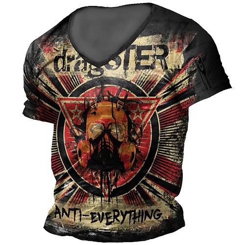 

Men's T shirt Tee 3D Print Graphic Patterned Mask V Neck Street Casual Zipper Print Short Sleeve Tops Designer Fashion Classic Comfortable Brown / Summer
