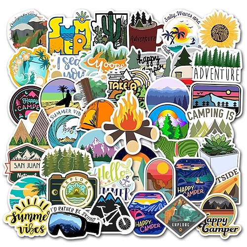 

50pcs Pack Outdoor Camping Stickers for Water Bottle Waterproof Vinyl Adventure Hiking Sticker for Adults Teens Girls Boys Camper Wilderness Nature Forest Decals for Hydroflask Laptop Helmet Luggage
