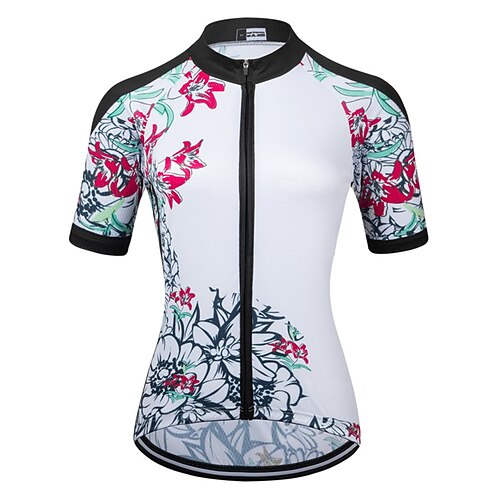 

21Grams Women's Cycling Jersey Short Sleeve Bike Top with 3 Rear Pockets Mountain Bike MTB Road Bike Cycling Breathable Quick Dry Moisture Wicking White Floral Botanical Spandex Polyester Sports
