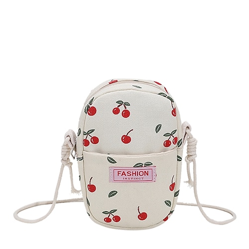 

Women's Sling Bags Mobile Phone Bag Crossbody Bag Canvas Zipper Cartoon Daily Black / White White Beige