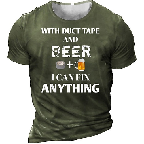 

Men's Unisex T shirt Tee 3D Print Graphic Patterned Beer Letter Crew Neck Street Daily Print Short Sleeve Tops Designer Casual Vintage Big and Tall Black Gray Army Green / Summer / Summer