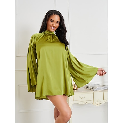 

Women's Shirt Plain Daily Weekend Shirt Long Sleeve Backless Flowing tunic High Neck Casual Streetwear Green S