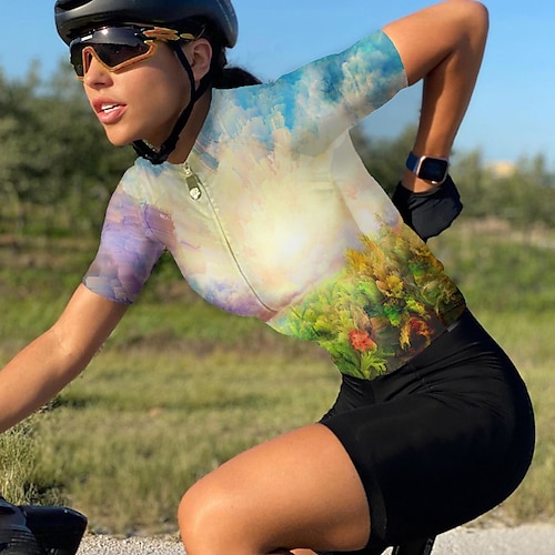 

21Grams Women's Cycling Jersey Short Sleeve Bike Top with 3 Rear Pockets Mountain Bike MTB Road Bike Cycling Breathable Quick Dry Moisture Wicking Reflective Strips Green Floral Botanical Polyester