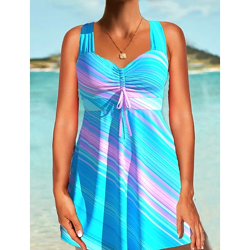 

Women's Swimwear Tankini 2 Piece Normal Swimsuit High Waisted Striped Blue Padded V Wire Bathing Suits Sports Vacation Sexy / New