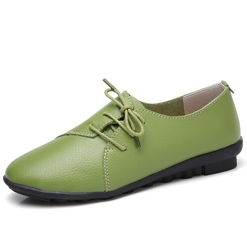 

Women's Slip-Ons Daily Plus Size Flat Heel Round Toe Casual Minimalism Walking Shoes PU Leather Lace-up Solid Colored Black Light Green Light Blue