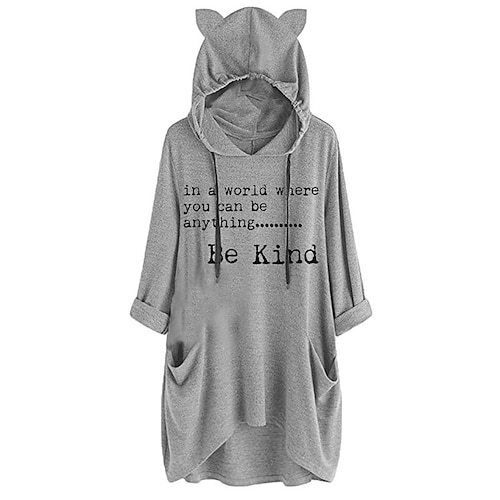 

Women's Shift Dress Short Mini Dress Gray Long Sleeve Letter Pocket Print Fall Spring Hooded Casual 2022 S M L XL XXL 3XL