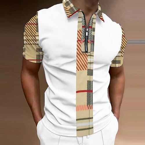 

Men's Collar Polo Shirt Golf Shirt Quarter Zip Polo Lattice Turndown White Hot Stamping Street Casual Short Sleeve Zipper Print Clothing Apparel Sports Fashion Classic Comfortable / Summer / Summer