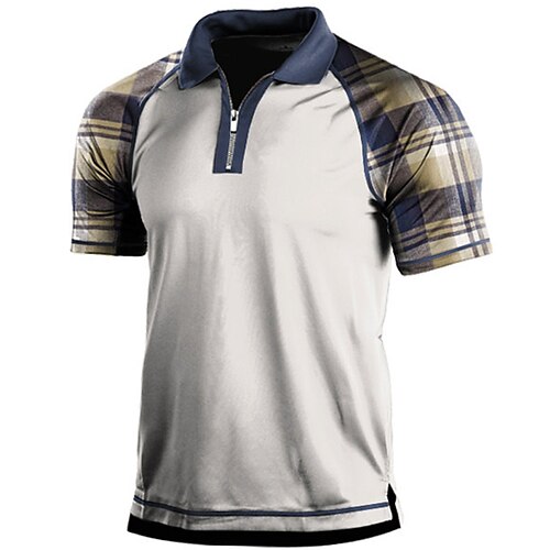 

Men's Collar Polo Shirt Golf Shirt Plaid Turndown White Street Daily Short Sleeve Zipper Clothing Apparel Fashion Casual Comfortable / Beach