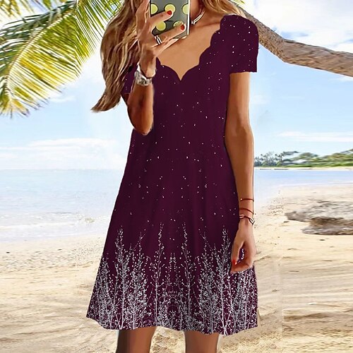 

Women's Shift Dress Knee Length Dress Green Black Wine Navy Blue Short Sleeve Print Print Spring Summer V Neck Casual Vacation 2022 S M L XL XXL 3XL