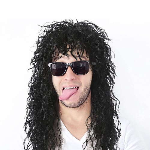 

Funny mens Wig Cosplay Wig 80s Deep Curly Afro Curly Layered Haircut Machine Made Wig 14 inch Black Synthetic Hair Men Creative Cool Classic Natural Black / Daily Wear