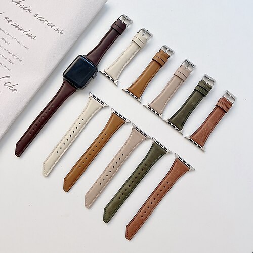 

1pc Smart Watch Band Compatible with Apple iWatch 38/40/41mm 42/44/45mm Genuine Leather Adjustable Elastic Classic Clasp Leather Loop for iWatch Smartwatch Strap Wristband for Series 7 / SE