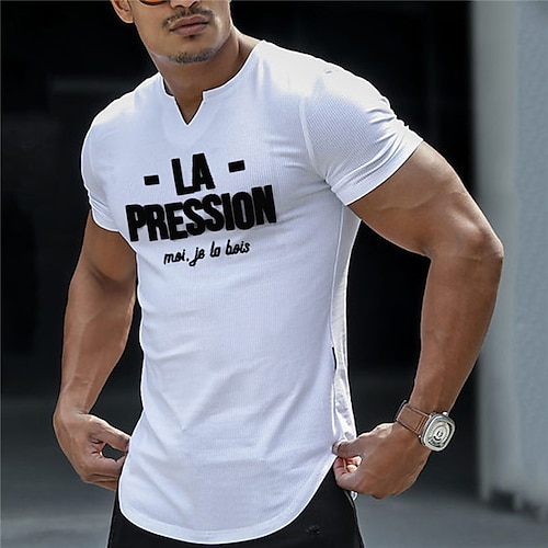 

Men's T shirt Tee Graphic Letter V Neck White Street Sports Short Sleeve Print Clothing Apparel Fashion Designer Casual Comfortable / Summer / Summer