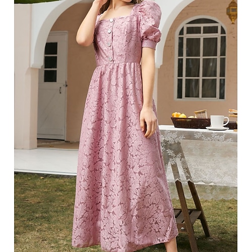 

Women's Party Dress Lace Dress Sheath Dress Midi Dress Light Pink Yellow Orange Short Sleeve Pure Color Lace Spring Summer Square Neck Fashion Weekend 2022 S M L XL