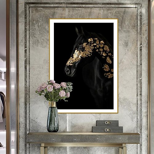 

nordic modern golden black horse poster creative room decoration animal prints porch decoration painting core