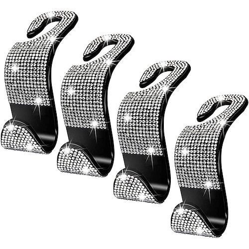 

StarFire 4 Pack Car Seat Hooks Bling Crystal Headrest Hook for Women Girls Auto Back Seat Hangers Rear Hook for Purse Handbag Clothes Grocery Bag