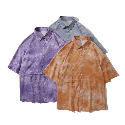 

Men's Shirt 3D Print Graphic Patterned Turndown Street Casual Button-Down Short Sleeve Tops Designer Basic Slim Fit Big and Tall Gray Purple Orange