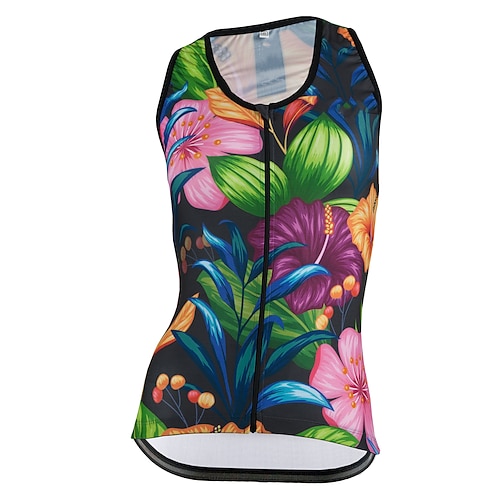 

21Grams Women's Cycling Vest Sleeveless Green Floral Botanical Bike Breathable Quick Dry Reflective Strips Back Pocket Polyester Spandex Sports Floral Botanical Clothing Apparel