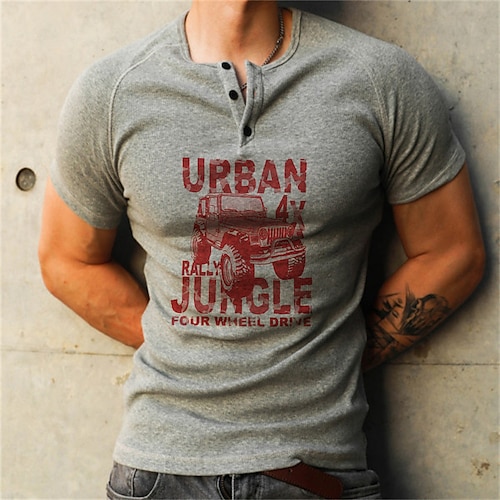 

Men's T shirt Tee Graphic Letter Car Crew Neck Gray Street Sports Short Sleeve Button-Down Print Clothing Apparel Fashion Designer Casual Comfortable / Summer / Summer