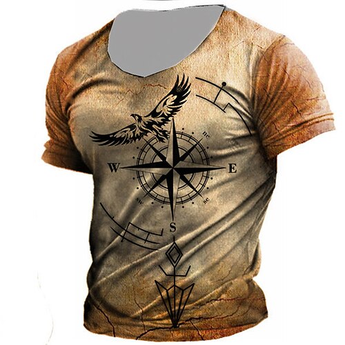 

Men's Unisex T shirt Tee 3D Print Graphic Patterned Compass Crew Neck Street Daily Print Short Sleeve Tops Designer Casual Vintage Big and Tall Brown / Summer / Summer