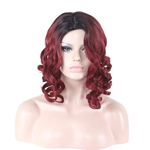 

Synthetic Wig Curly Asymmetrical Machine Made Wig Medium Length A1 Synthetic Hair Women's Soft Classic Easy to Carry Black Ombre Burgundy / Daily Wear / Party / Evening