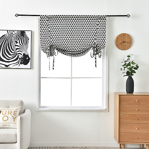 

1 Panel Tie Up Semi Blackout Curtain Adjustable Tie Up Curtain Valance Rod Pocket for Kitchen Windows