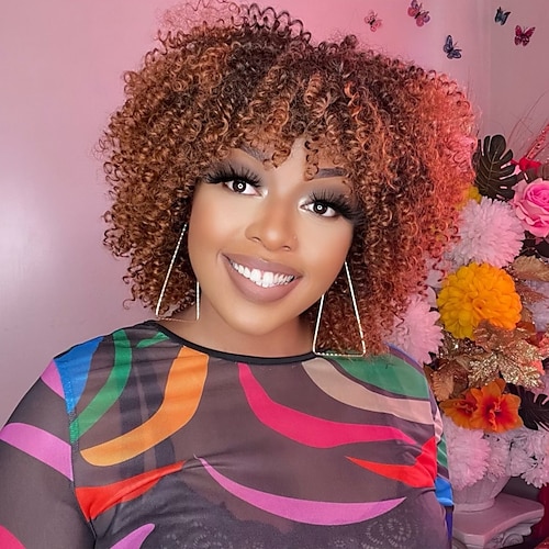 

Human Hair Wig Short Jerry Curl Pixie Cut Short Bob Brown Adjustable Natural Hairline For Black Women Machine Made Capless Brazilian Hair All Black / Strawberry Blonde Ombre Black / Medium Auburn 6