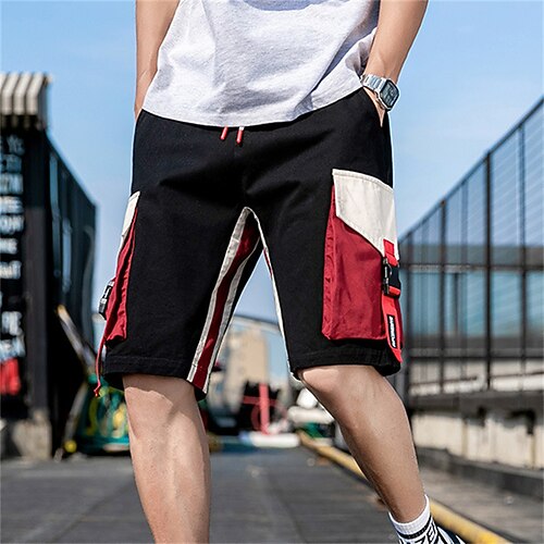 

Men's Classic Style Fashion Shorts Cargo Shorts Drawstring Elastic Waist Multiple Pockets Knee Length Pants Casual Daily Patchwork Cotton Blend Comfort Breathable Mid Waist Black Blue Deep Blue L XL