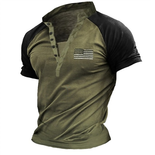 

Men's Henley Shirt Tee T shirt Tee 3D Print Graphic Patterned American Flag Plus Size Henley Daily Sports Button-Down Print Short Sleeve Tops Designer Basic Casual Classic Army Green / Summer