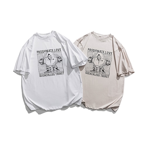 

Men's T shirt Tee Graphic Patterned Animal Crew Neck Daily Sports Print Short Sleeve Tops Basic Classic Comfortable Big and Tall White Khaki / Summer