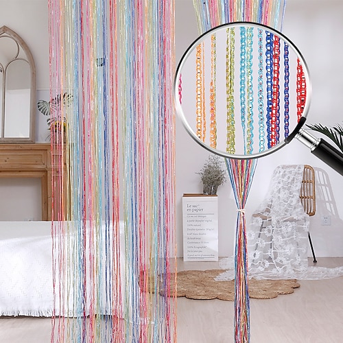 

Rod Pocket Colorful Knitting String Curtain Door Curtain,Dense Fringe Curtain Fly Screens Fly Curtain Room Divider for Door Window Decor