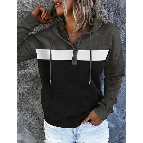 

Women's Pullover Hoodie Sweatshirt Color Block Front Pocket Daily Sports Active Streetwear Hoodies Sweatshirts Black Gray Pink
