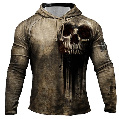 

Men's Hoodie Pullover Hoodie Sweatshirt Brown Hooded Graphic Skull Patchwork Print Daily Sports Streetwear 3D Print Casual Big and Tall Athletic Spring Summer Clothing Apparel Hoodies Sweatshirts