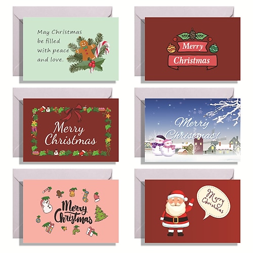 

6pcs Christmas Tree Santa Claus Snowman Congratulations Cards Thank You Cards Greeting Cards for Gift Decoration Party with Envelope 7.95.9 inch Paper