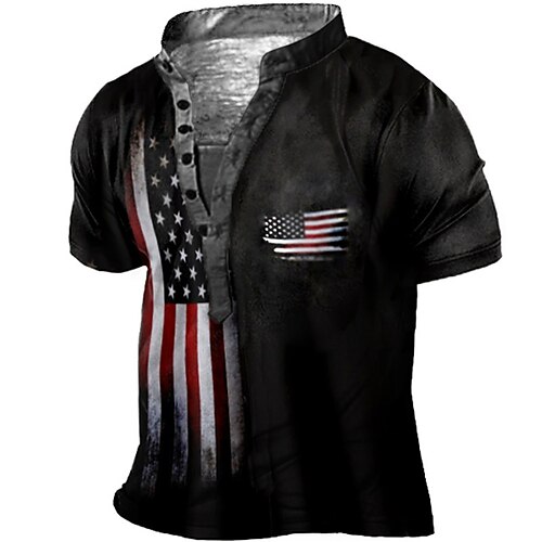 

Homens Camisa Henley Camiseta Camisetas Gráfico Bandeira americana Bandeiras Colarinho Chinês Preto Roxo Marron Verde Impressão 3D Tamanho Grande Ao ar livre Diário Manga Curta Botão para baixo