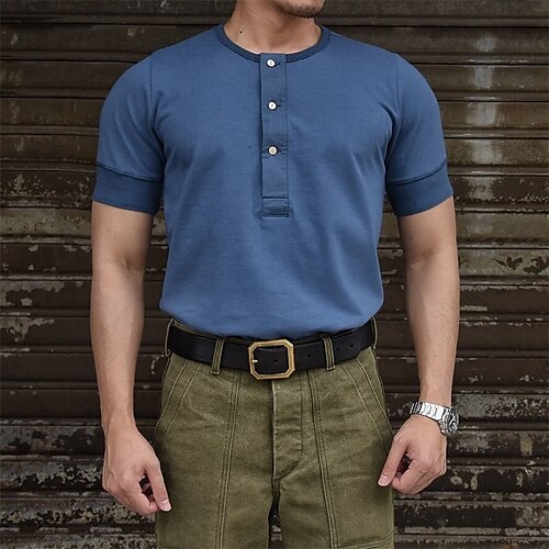 

Men's Henley Shirt T shirt Tee Solid Color Henley Street Daily Button-Down Short Sleeve Tops Casual Comfortable Black Blue Army Green / Summer / Summer