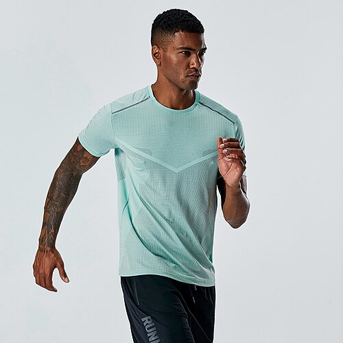 

Men's Running Shirt Reflective Strip Short Sleeve Tee Tshirt Athletic Breathable Quick Dry Moisture Wicking Gym Workout Running Active Training Sportswear Activewear Stripes Dark Grey Black Army Green