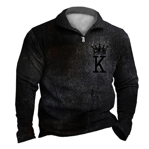 

Men's Unisex Zip Up Sweatshirt Pullover Quarter Zipper Sweatshirt Black Half Zip Letter Graphic Prints Zipper Print Daily Sports 3D Print Designer Casual Big and Tall Spring & Fall Clothing Apparel
