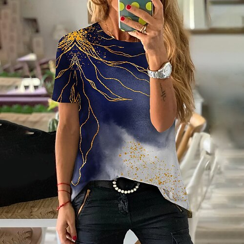 

Mujer Camiseta Negro Azul Piscina Morado Graphic Estampado Manga Corta Casual Fin de semana Básico Escote Redondo Regular Abstracto Pintura S