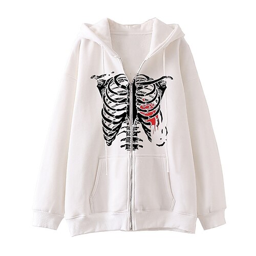 

Women's Hoodie Jacket Warm Breathable Outdoor Daily Wear Vacation Going out Pocket Print Zipper Hoodie Vintage Sports Street Style Halloween Skeleton Regular Fit Outerwear Long Sleeve Winter Fall