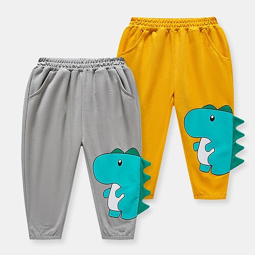 

Kids Boys Pants Gray Yellow Dinosaur Fall Summer Active Casual 2-8 Years