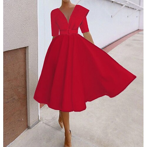 

Women's Party Dress Corset Dress Midi Dress Red Short Sleeve Pure Color Ruched Fall Spring Summer V Neck Fashion Party Christmas Wedding Guest 2022 S M L XL XXL 3XL